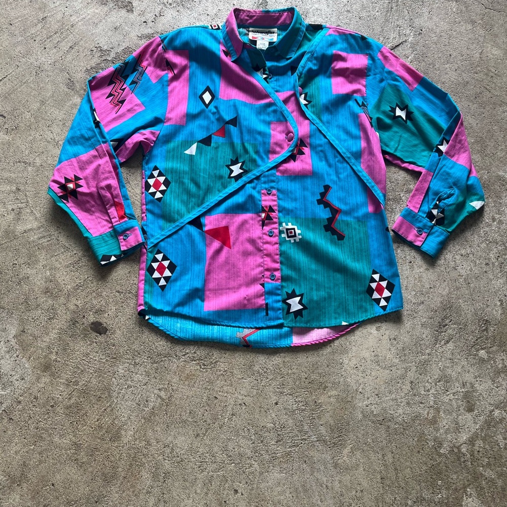 Vintage Wrangler Teal & Magenta Southwestern Print Shirt